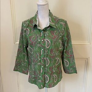 Talbots Green Paisley Button Down Shirt